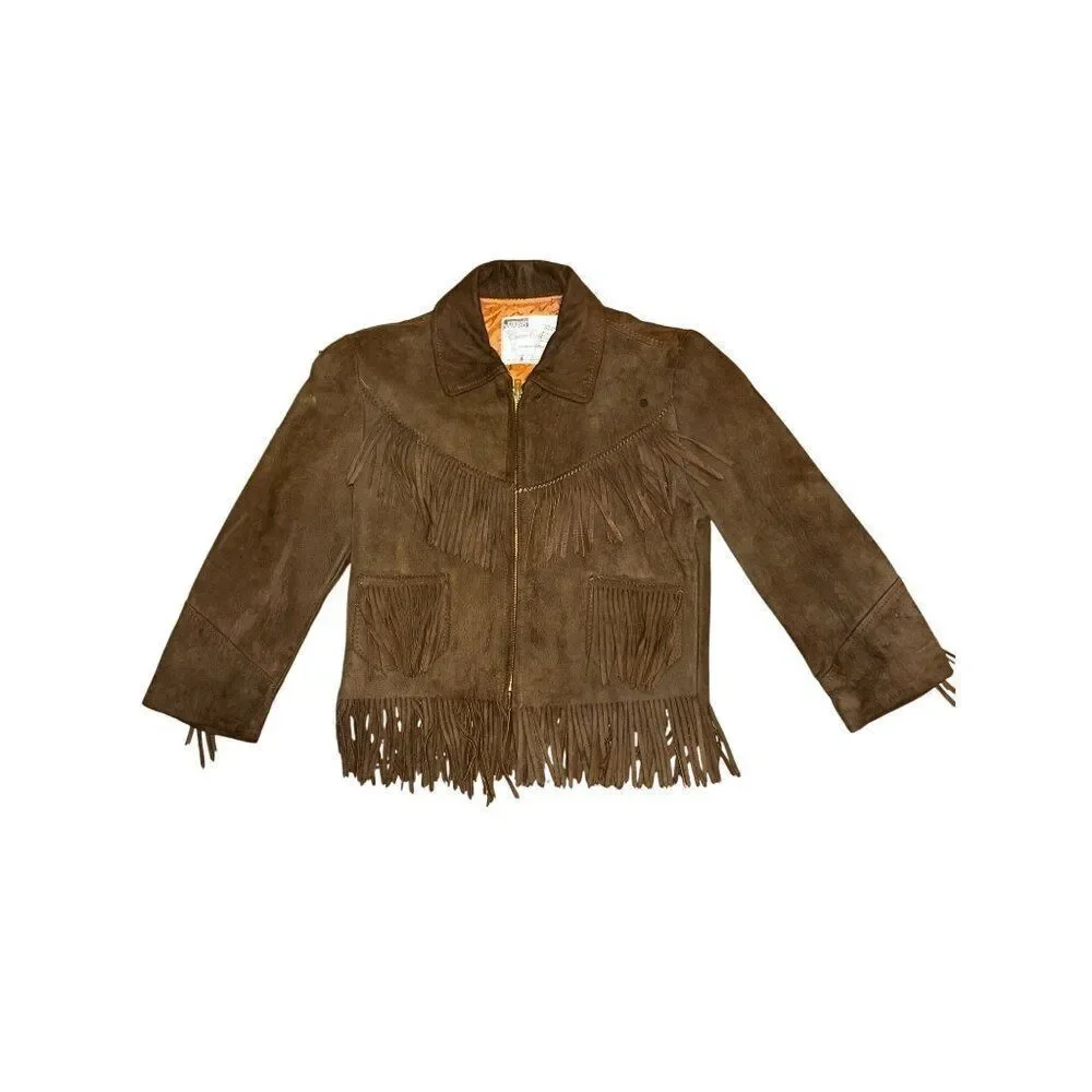 Vintage 1960’s Montgomery Ward Suede Fringe Girls Lined Leather Jacket Size12-14